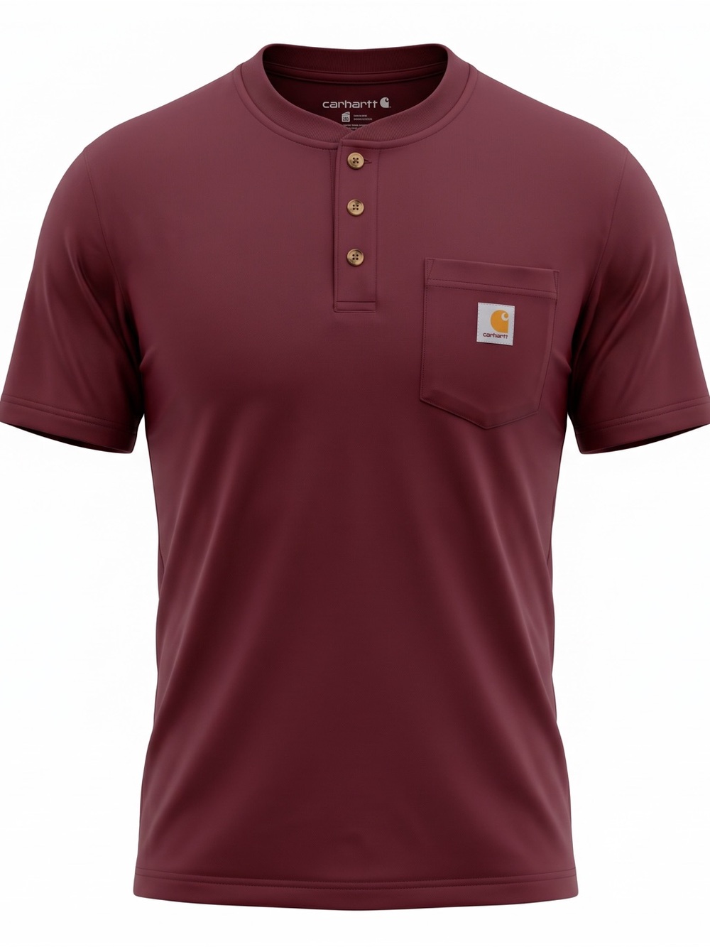 Carhartt Men's Maroon Burgundy Shirt Short-Sleeve Henley Pocket Tee